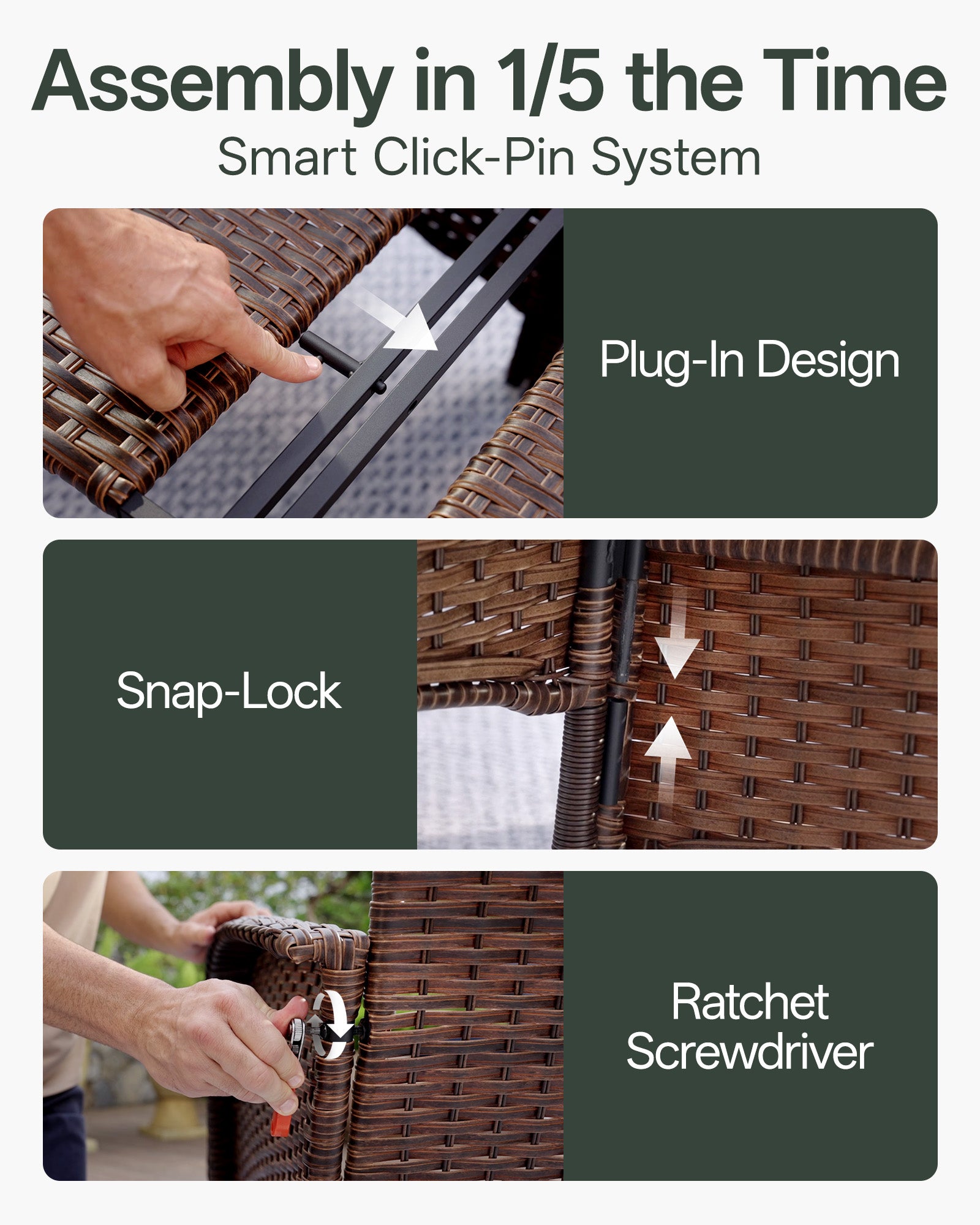 3-Piece Brown Curve Patio Swivel Glider Chair Set