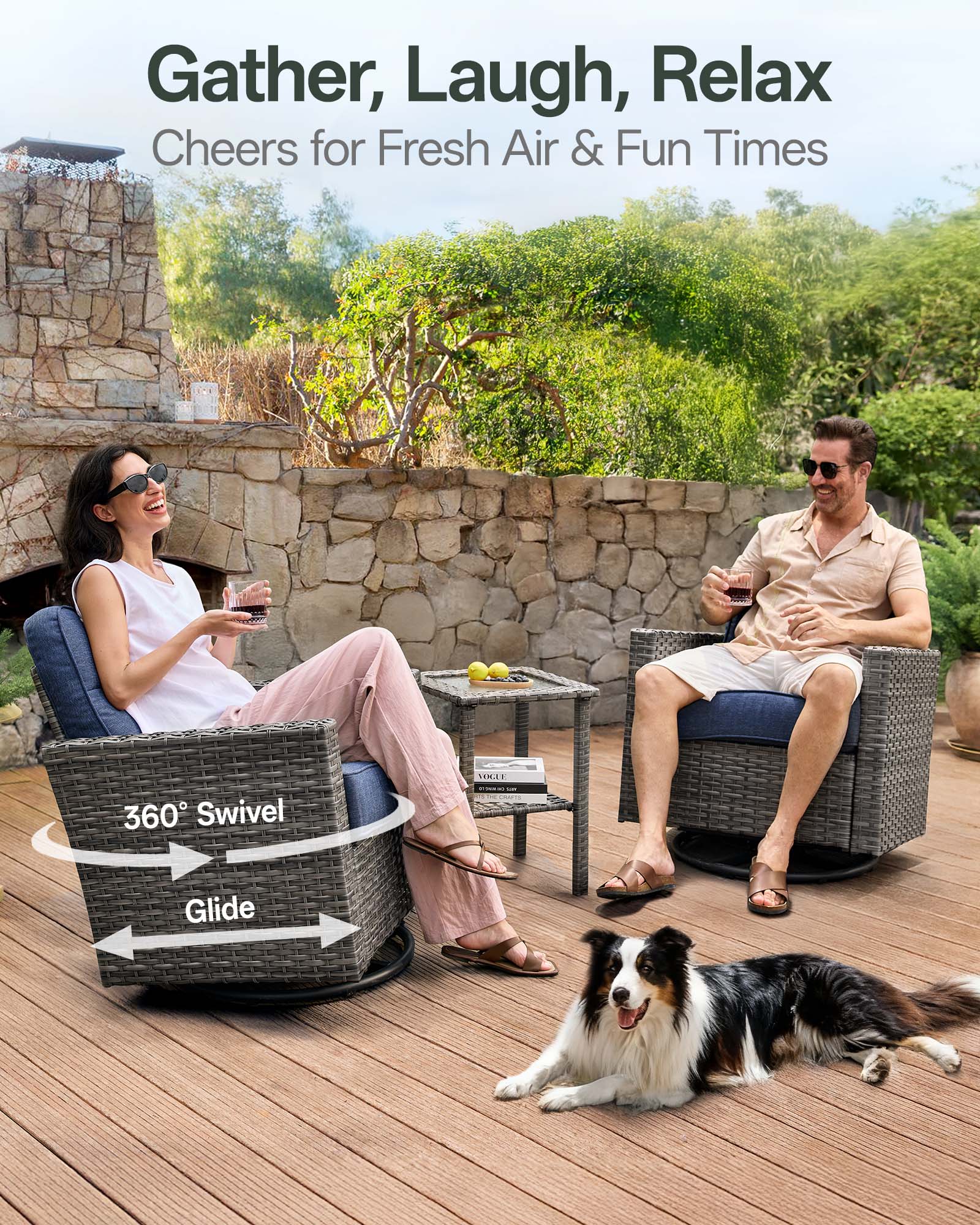 3-Piece Grayline Patio Swivel Glider Chair Set
