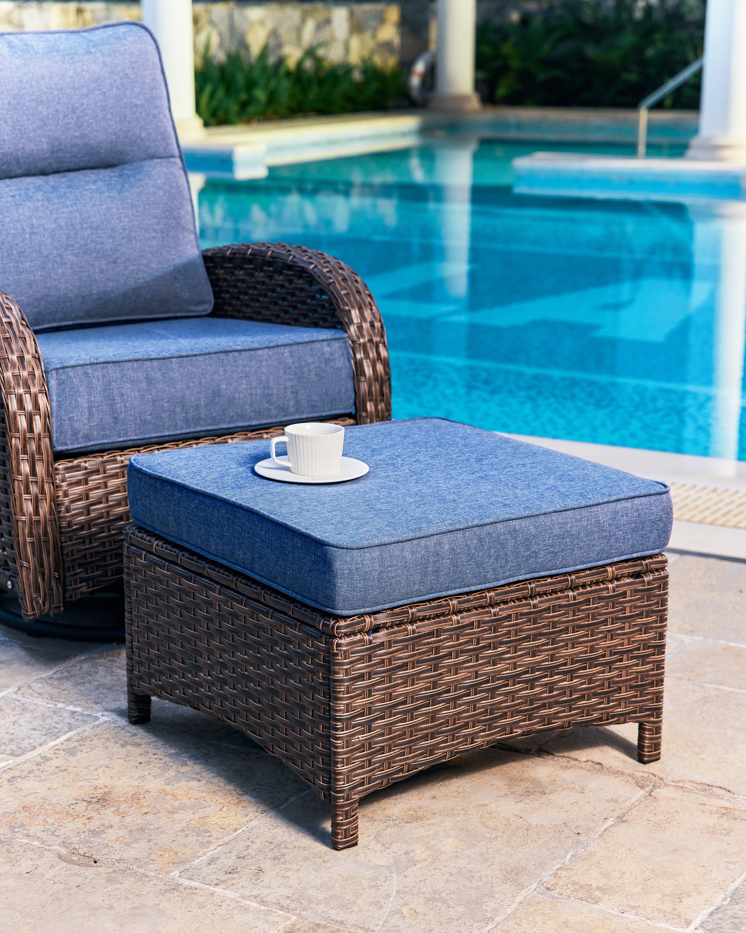 2 Pcs Brown Curve Patio Ottomans