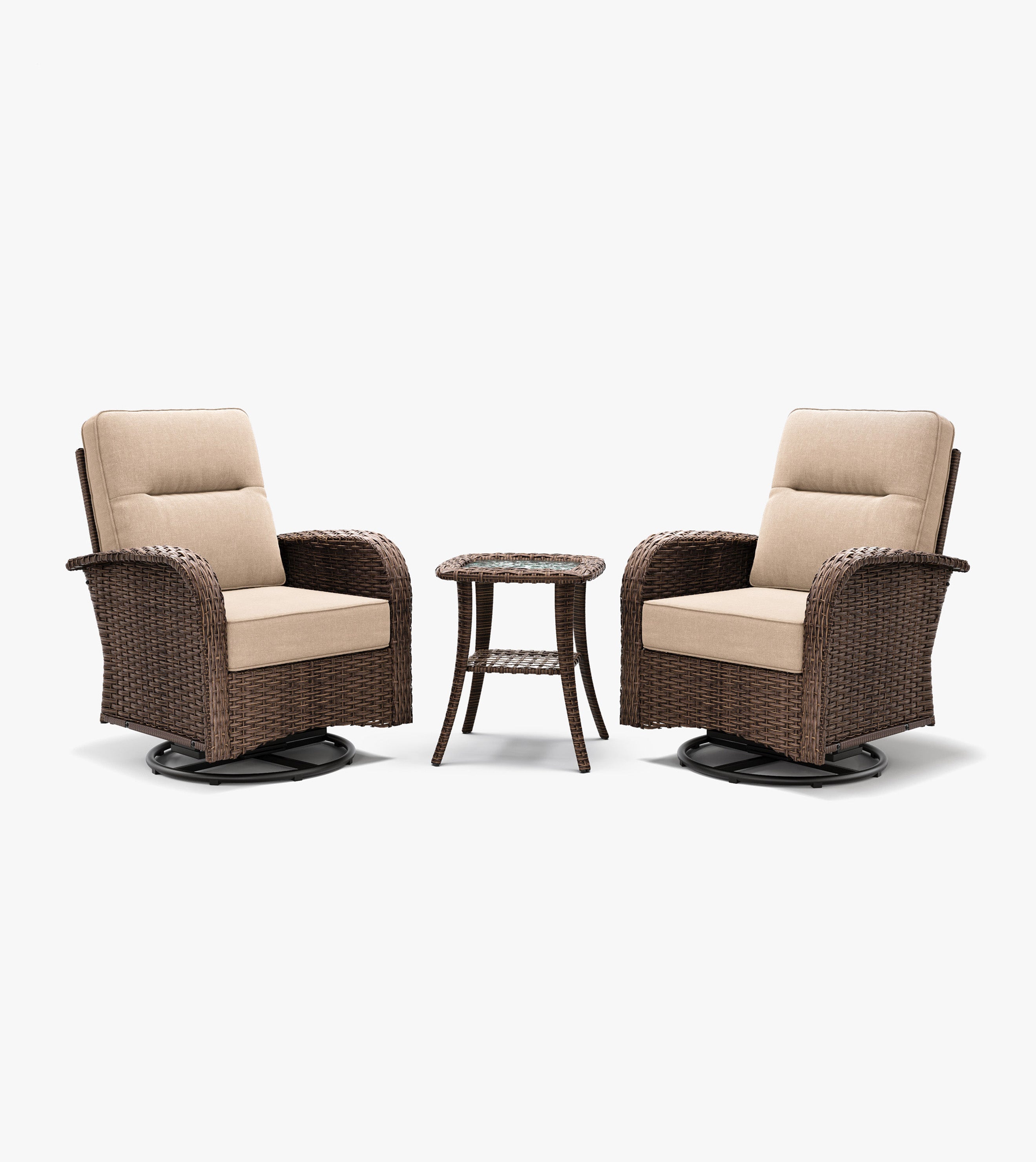3 PCS Swivel Glider Patio Chairs Conversation Set-Beige