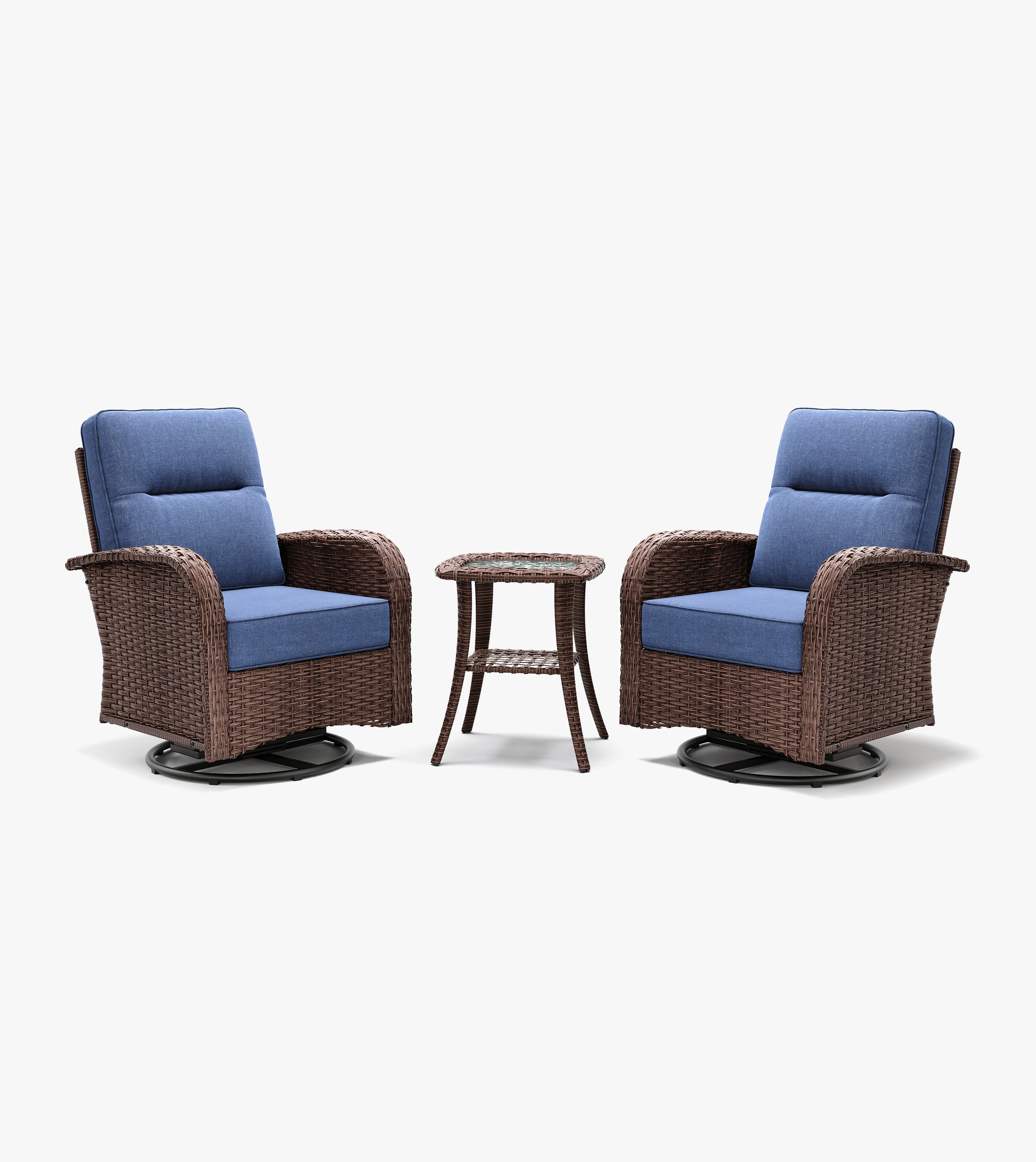 3-Piece Brown Curve Patio Swivel Glider Chair Set