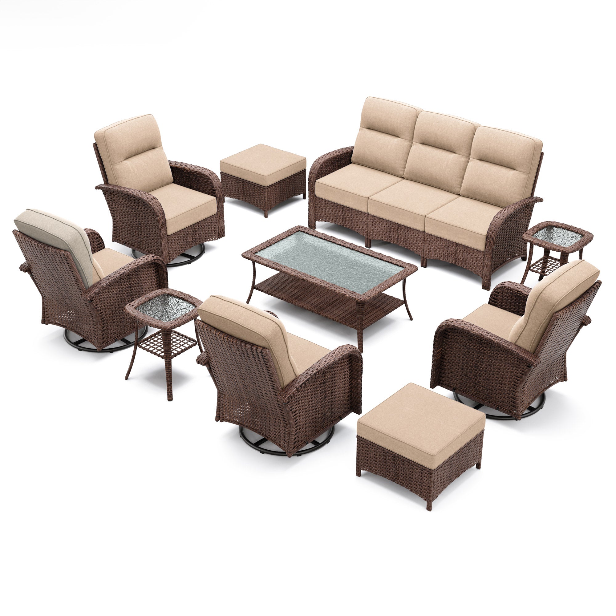 10 Pcs Patio Wicker Sofa Set-Blue