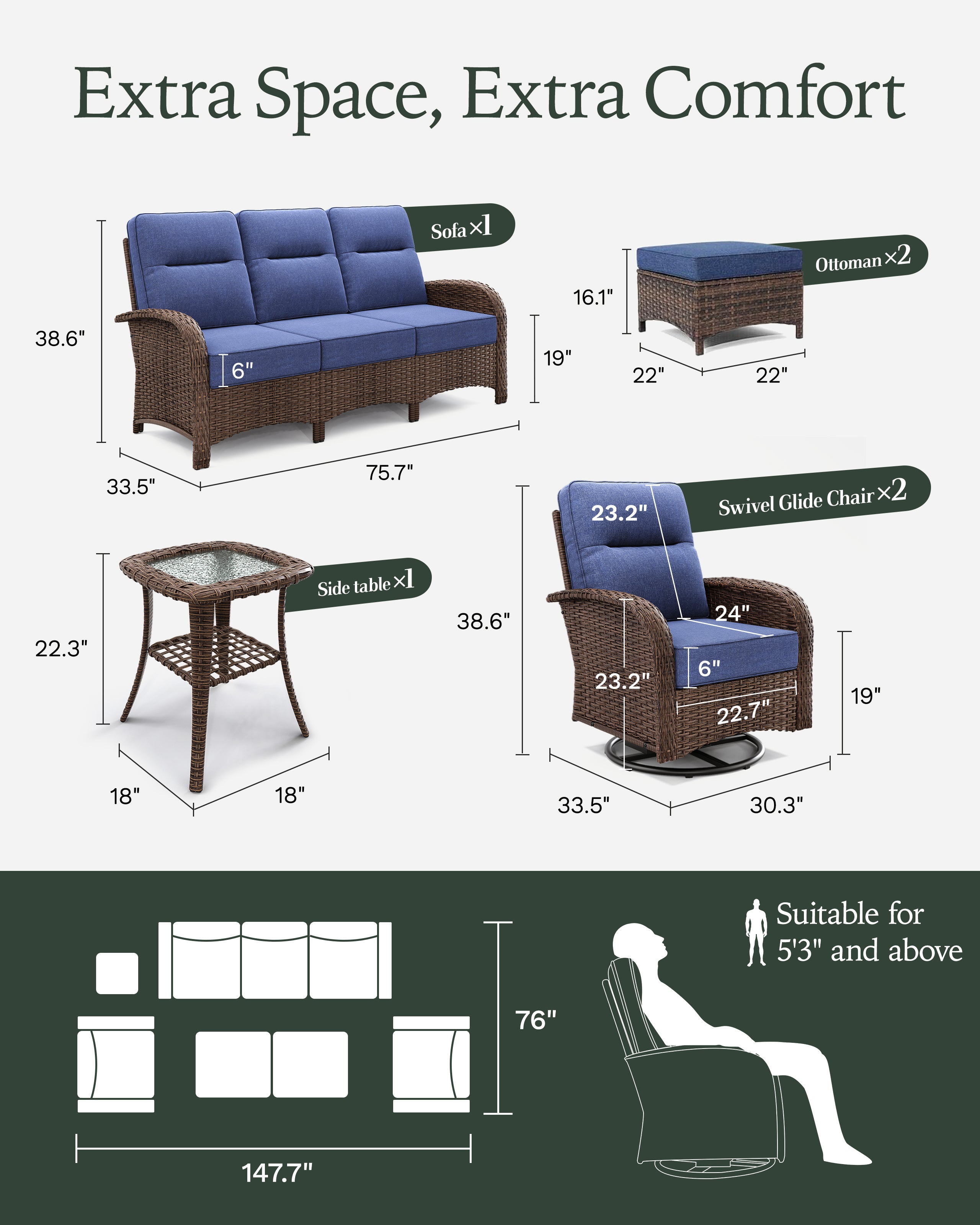 6 PCS Patio Sofa Set-Blue