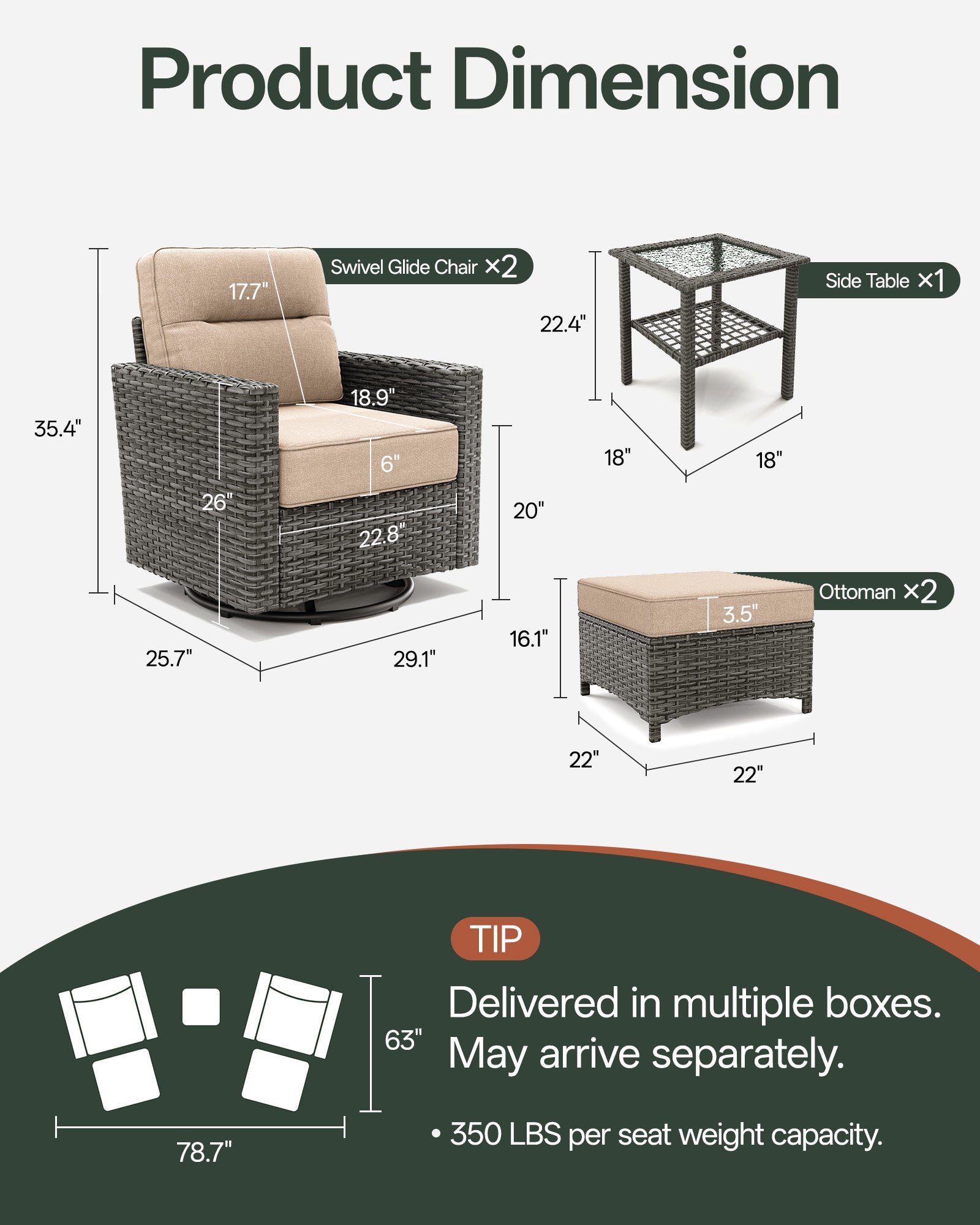 5-Piece Grayline Patio Swivel Glider Chair Set