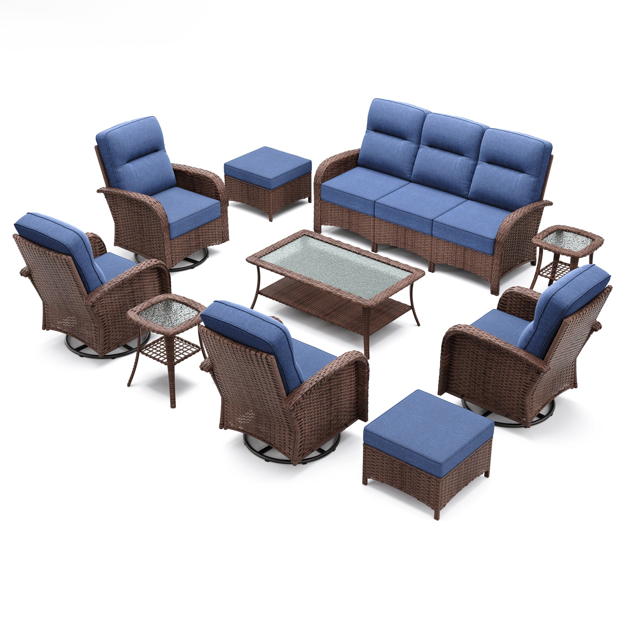 10 Pcs Patio Wicker Sofa Set-Blue