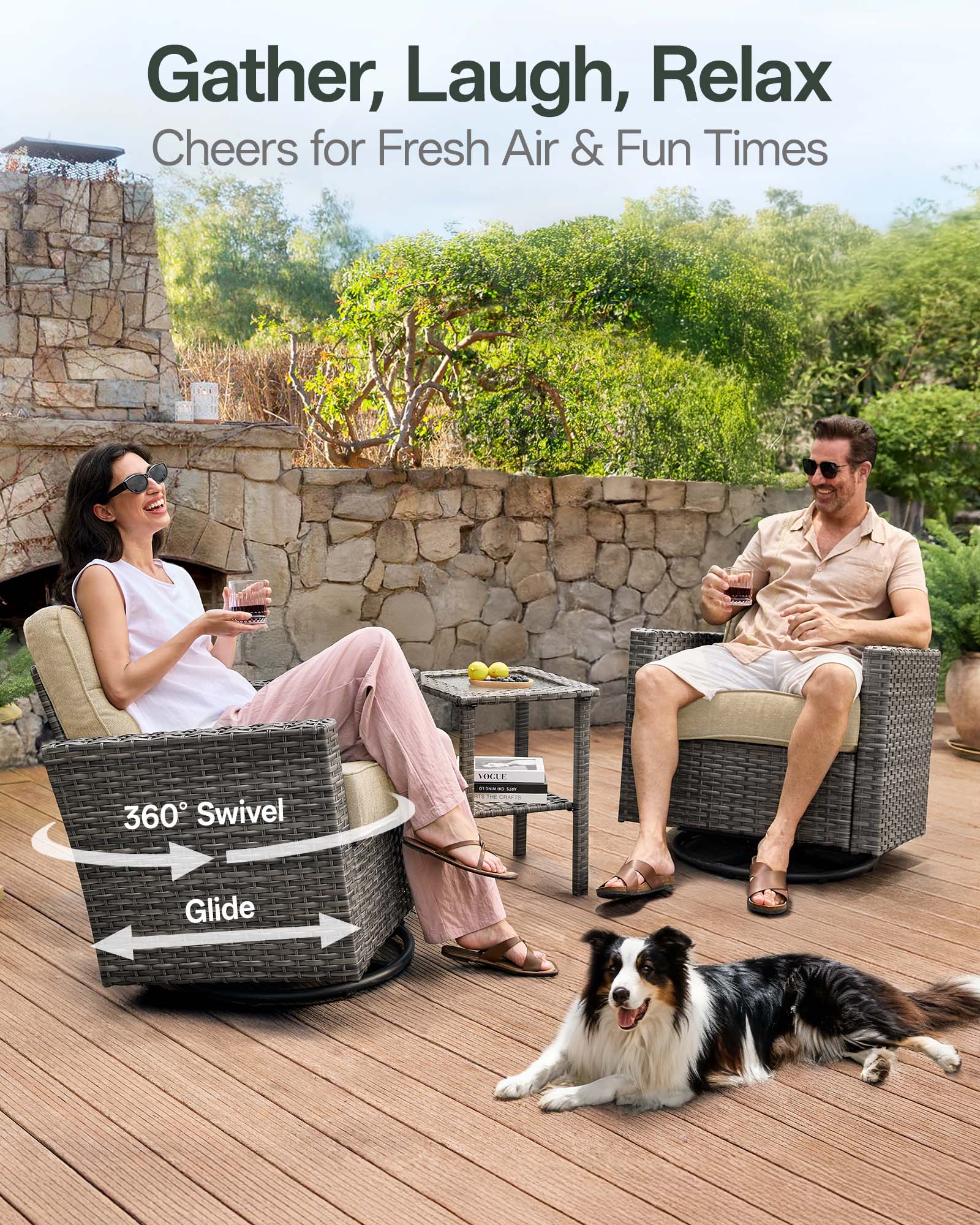 3-Piece Grayline Patio Swivel Glider Chair Set