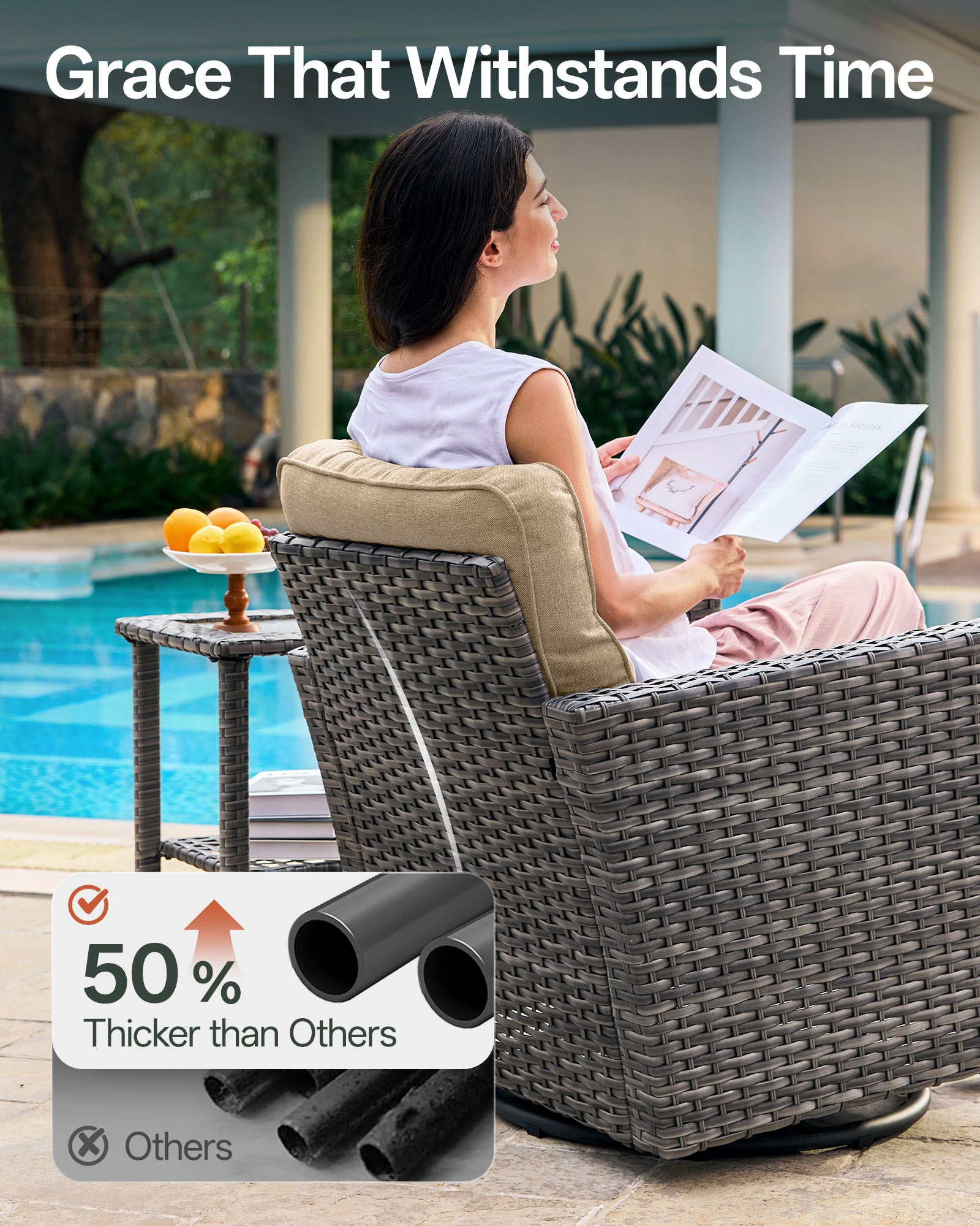 3-Piece Grayline Patio Swivel Glider Chair Set