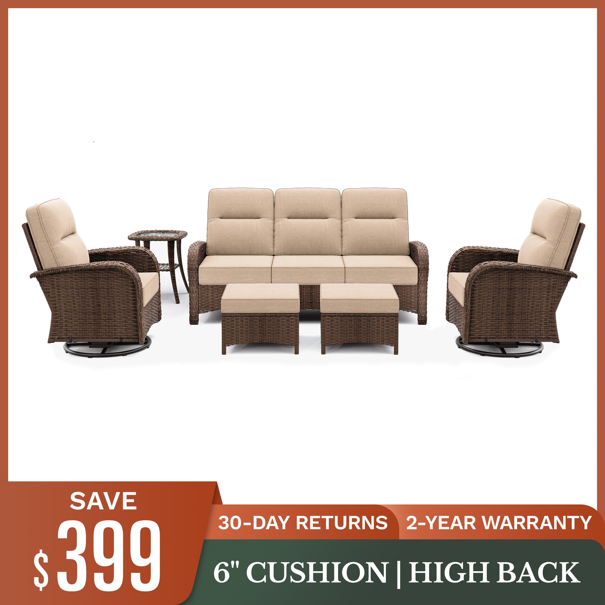 6 PCS Patio Sofa Set-Beige