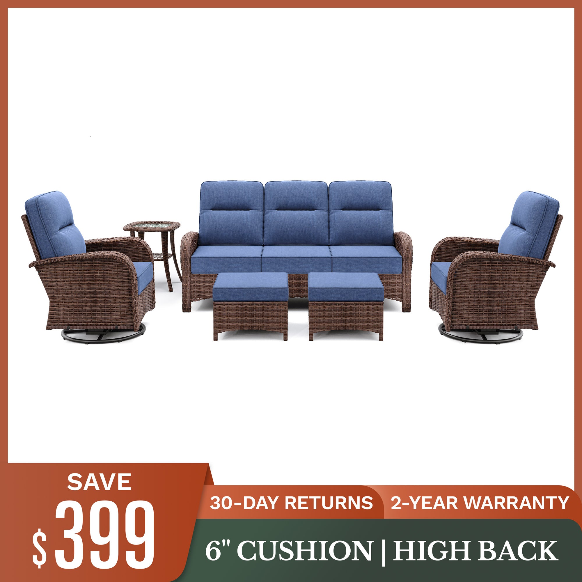 6 PCS Patio Sofa Set-Blue