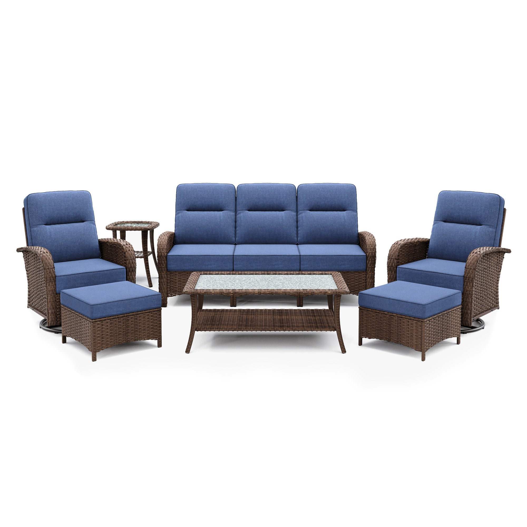 7 Pcs Patio Wicker Sofa Set-Blue