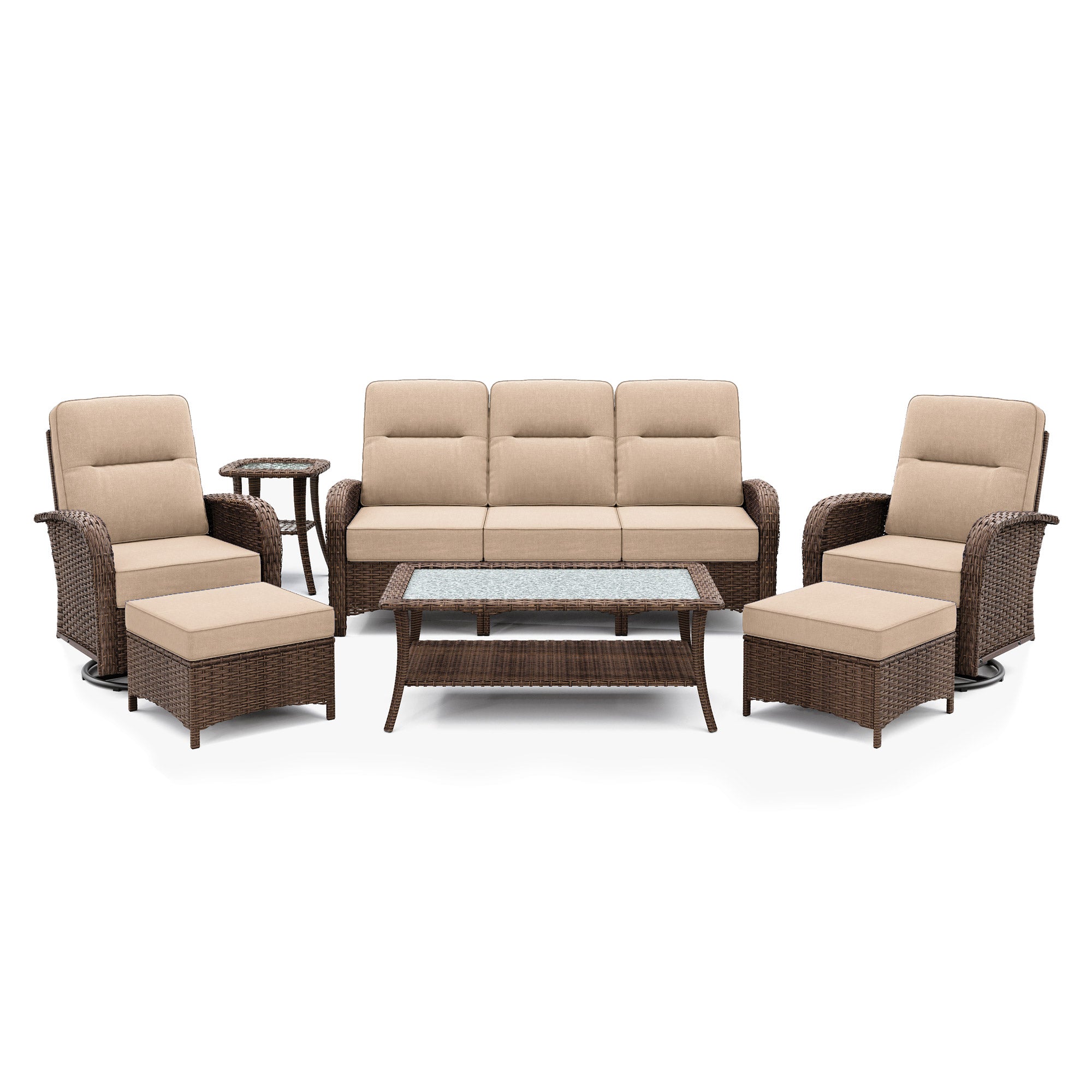 7 Pcs Patio Wicker Sofa Set-Beige