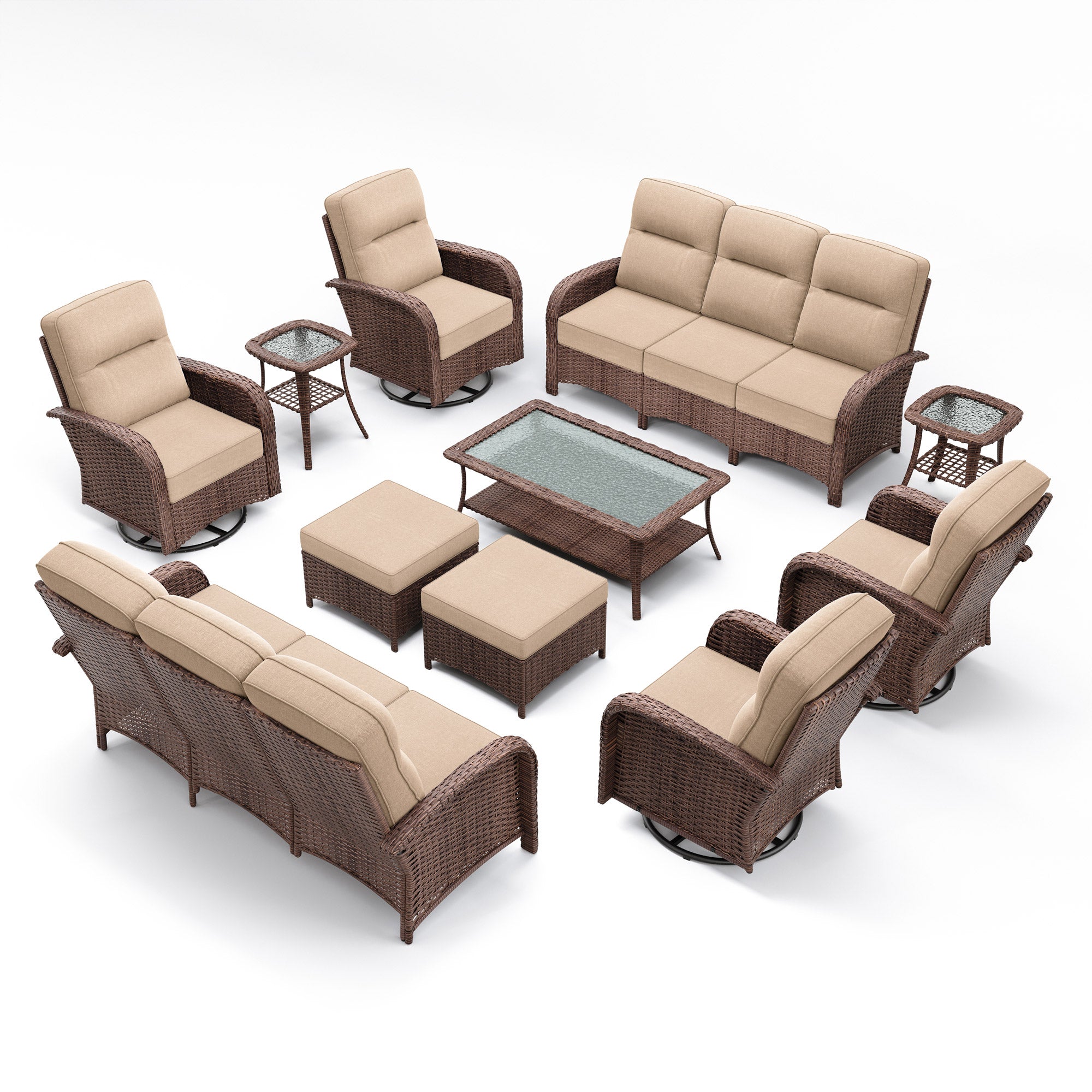 11 Pcs Patio Wicker Sofa Set-Beige