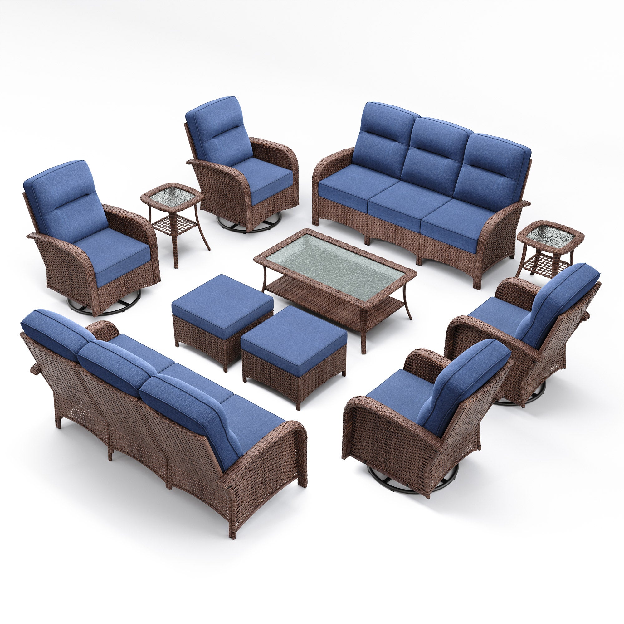 11 Pcs Patio Wicker Sofa Set-Blue