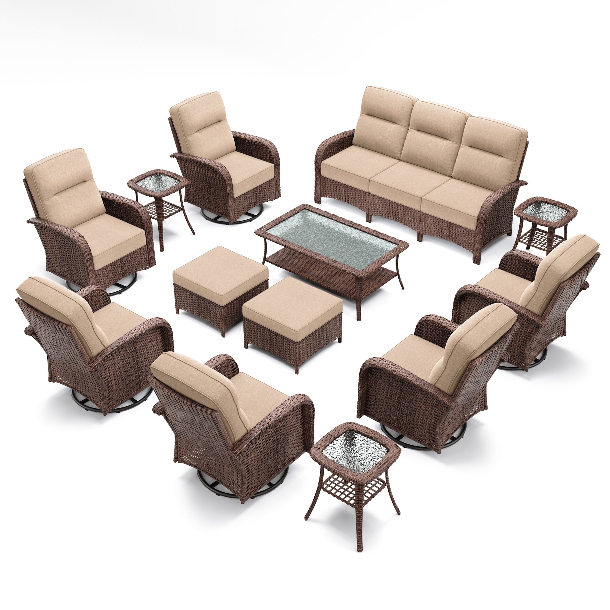 13 Pcs Patio Wicker Sofa Set-Beige