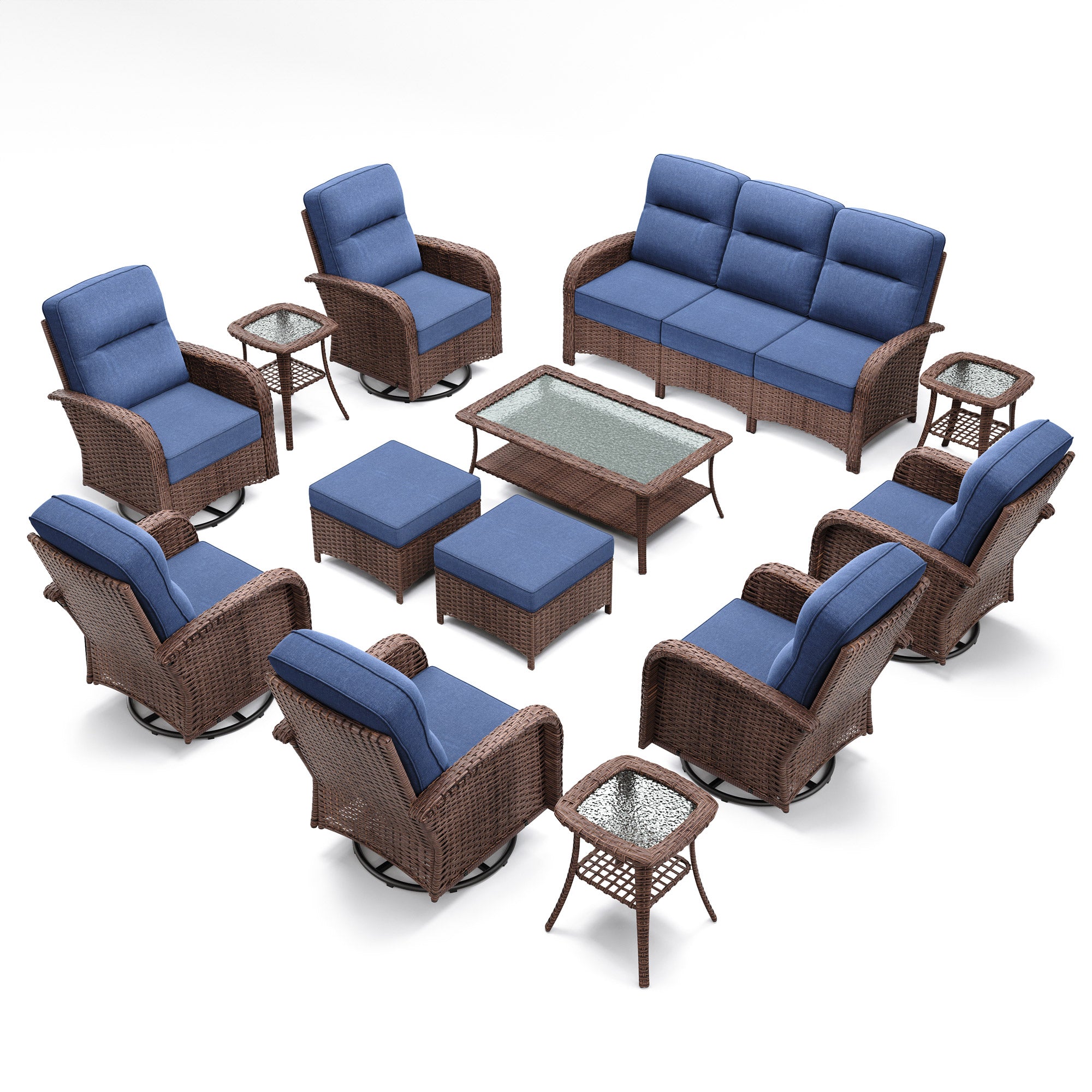 13 Pcs Patio Wicker Sofa Set-Blue