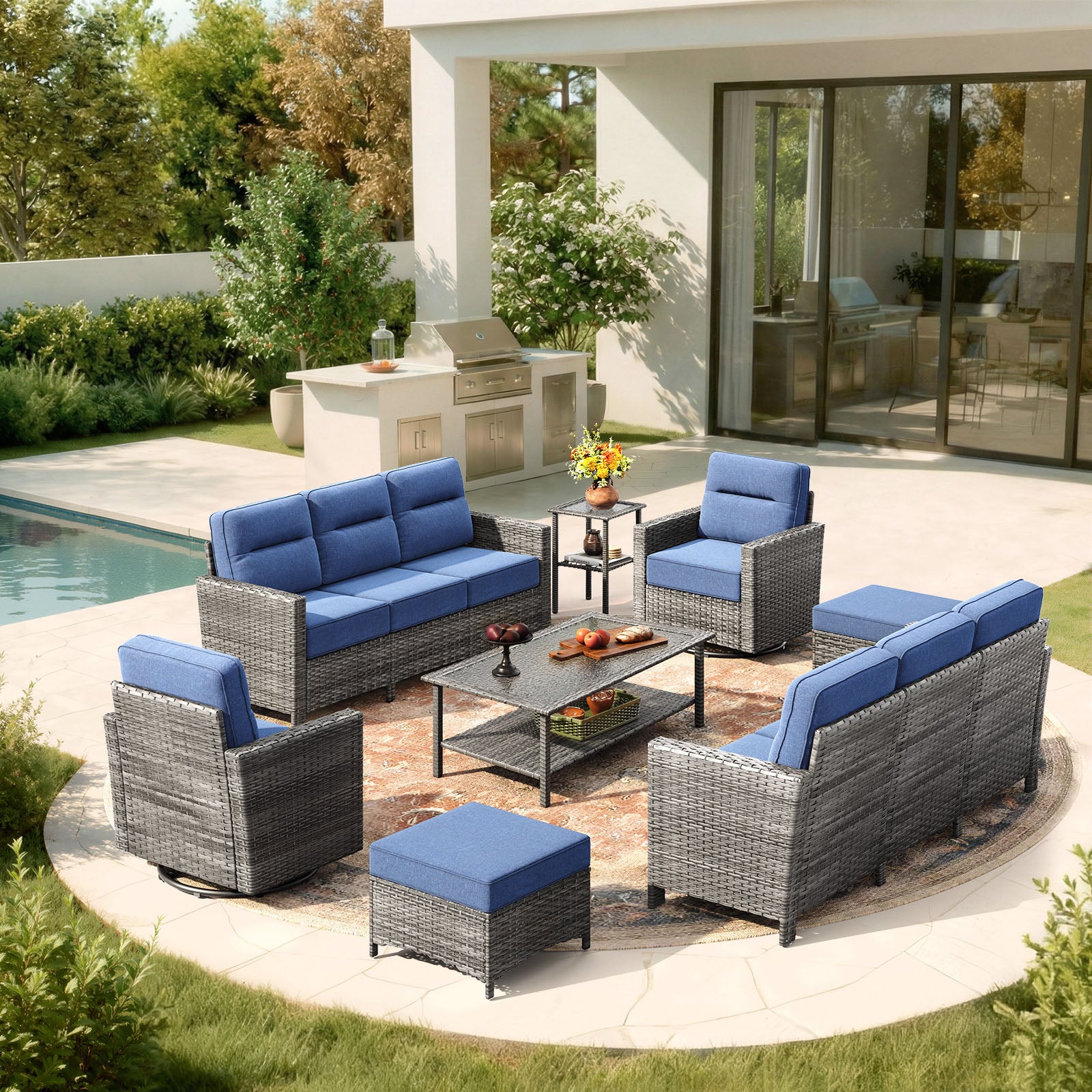 8-Piece Grayline Patio Sofa Set with Swivel Glider Chairs