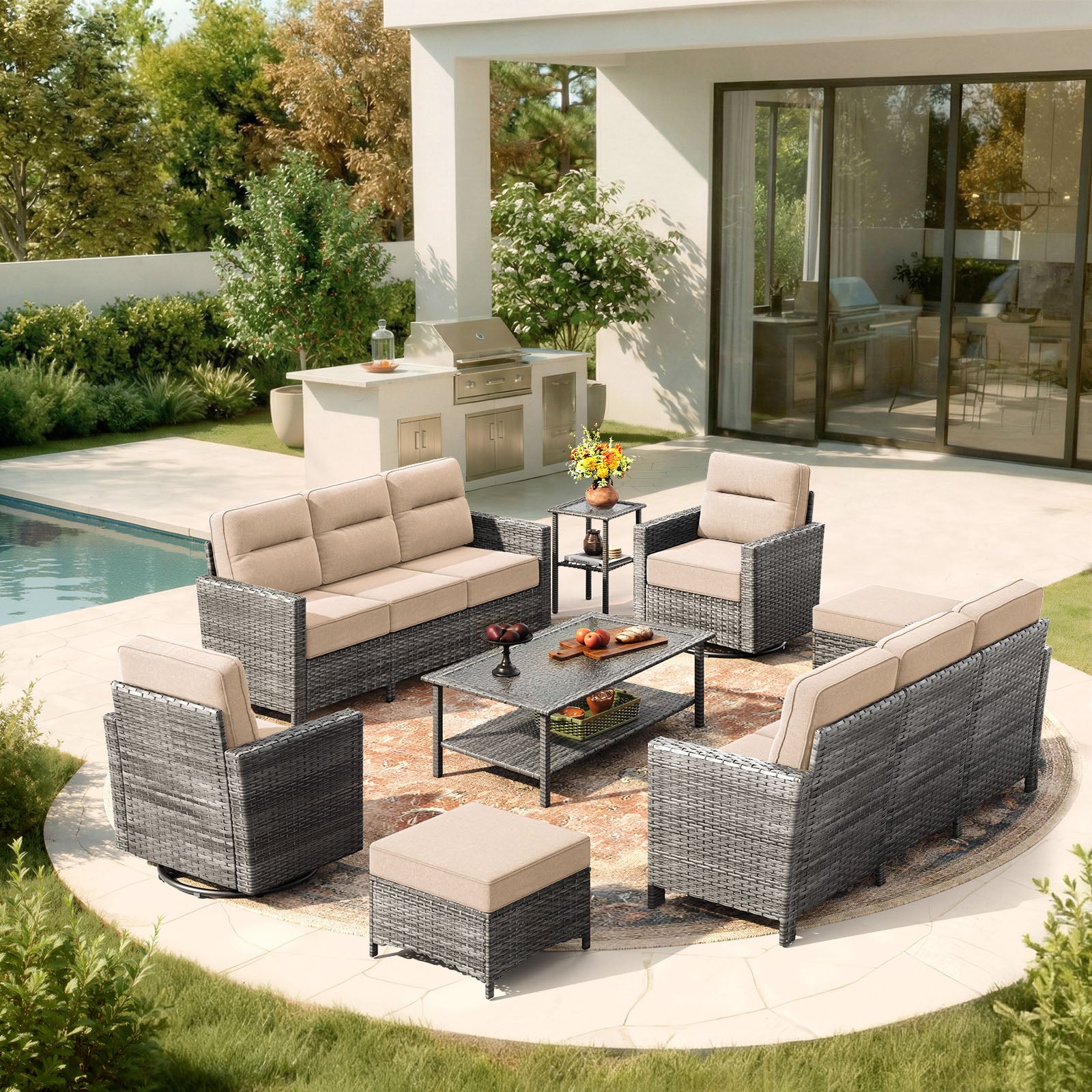 8-Piece Grayline Patio Sofa Set with Swivel Glider Chairs