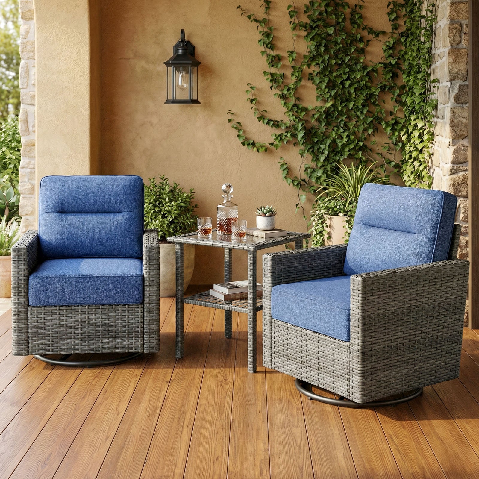 3-Piece Grayline Patio Swivel Glider Chair Set