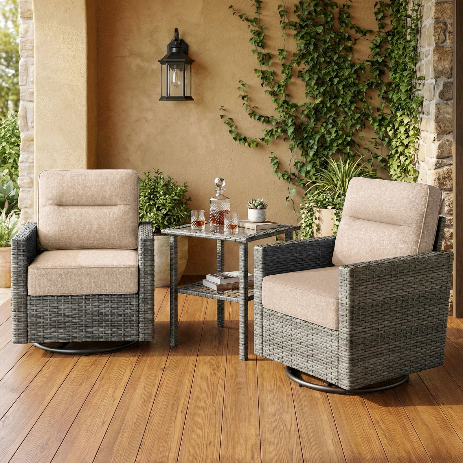 3-Piece Grayline Patio Swivel Glider Chair Set