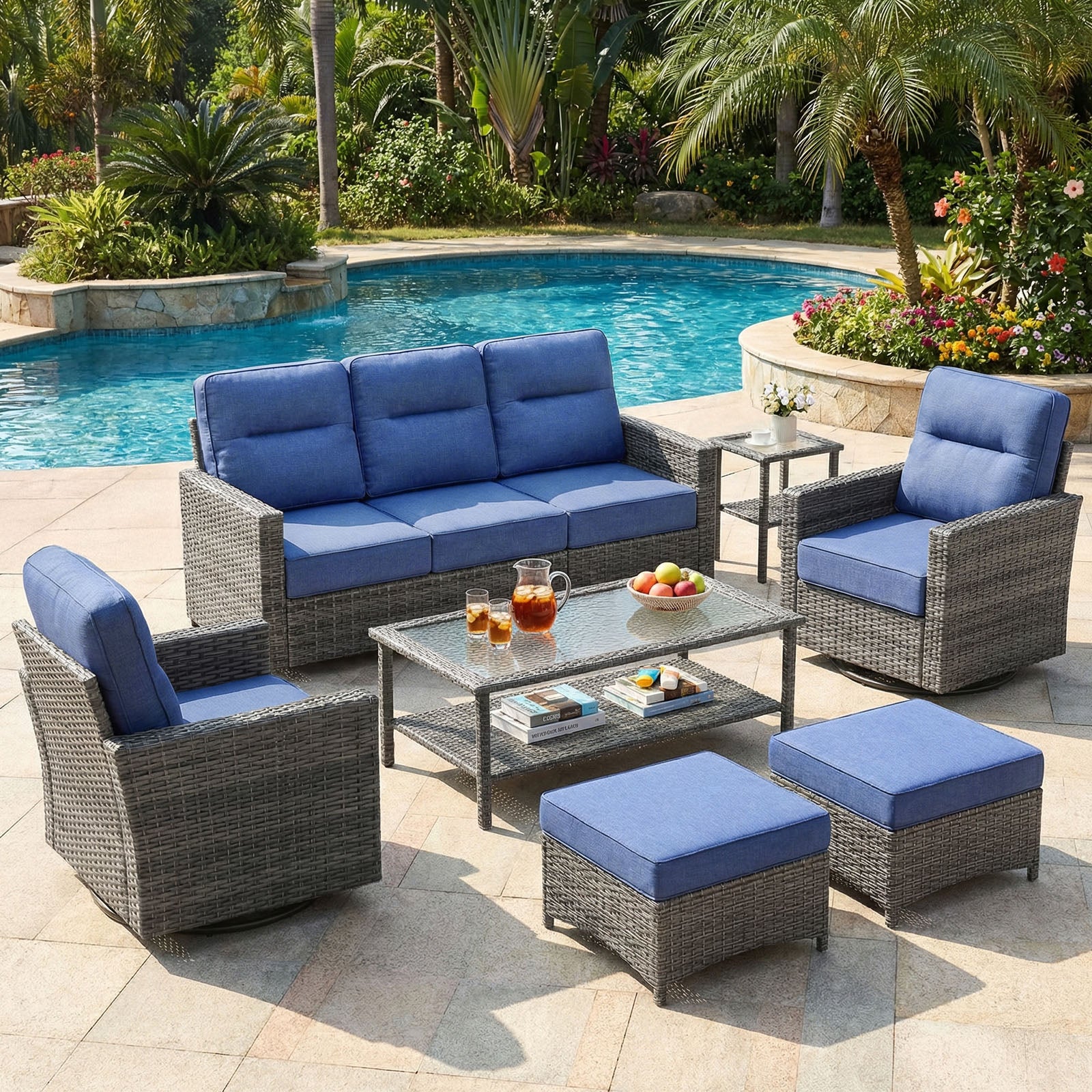 7-Piece Grayline Patio Sofa Set with Swivel Glider Chairs