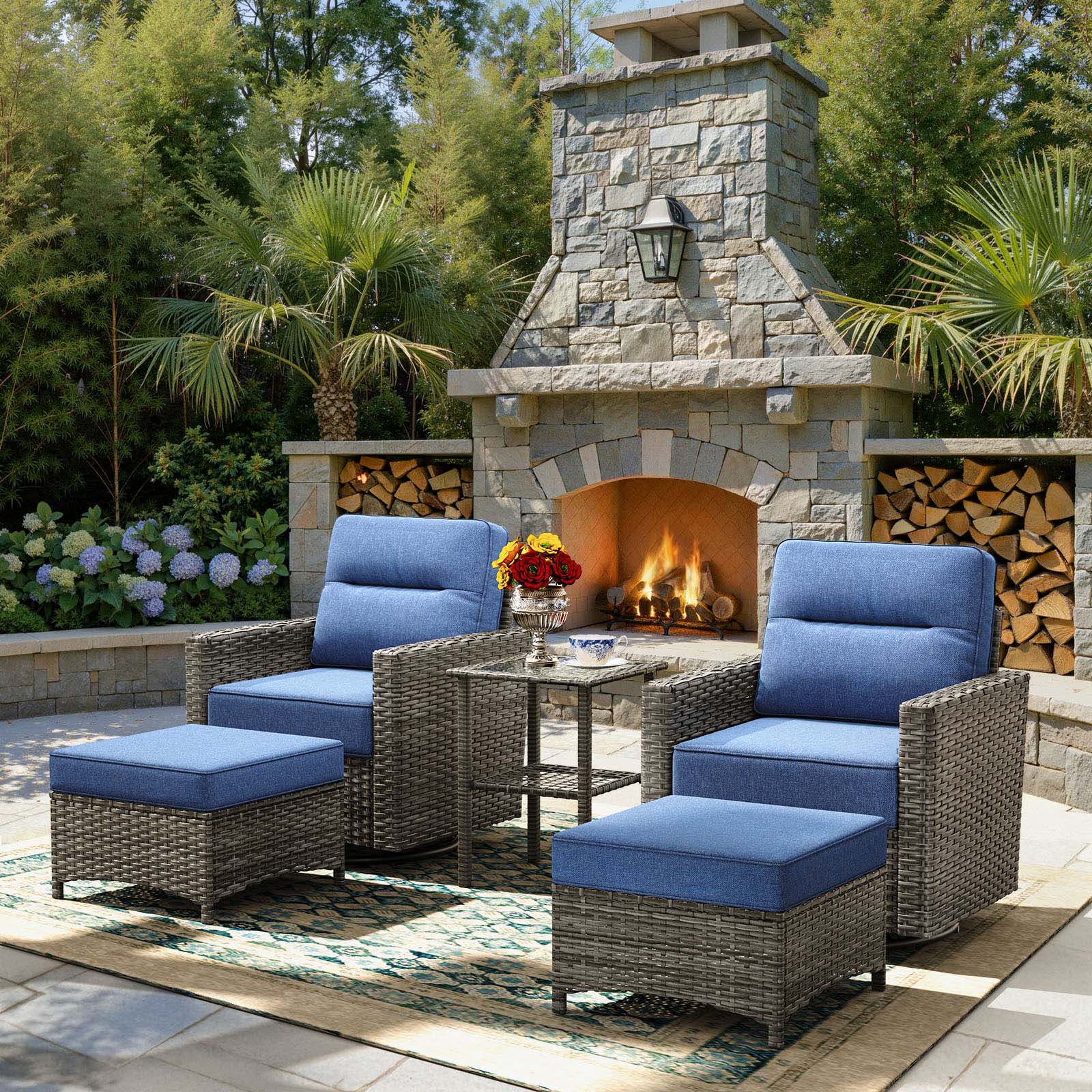 5-Piece Grayline Patio Swivel Glider Chair Set