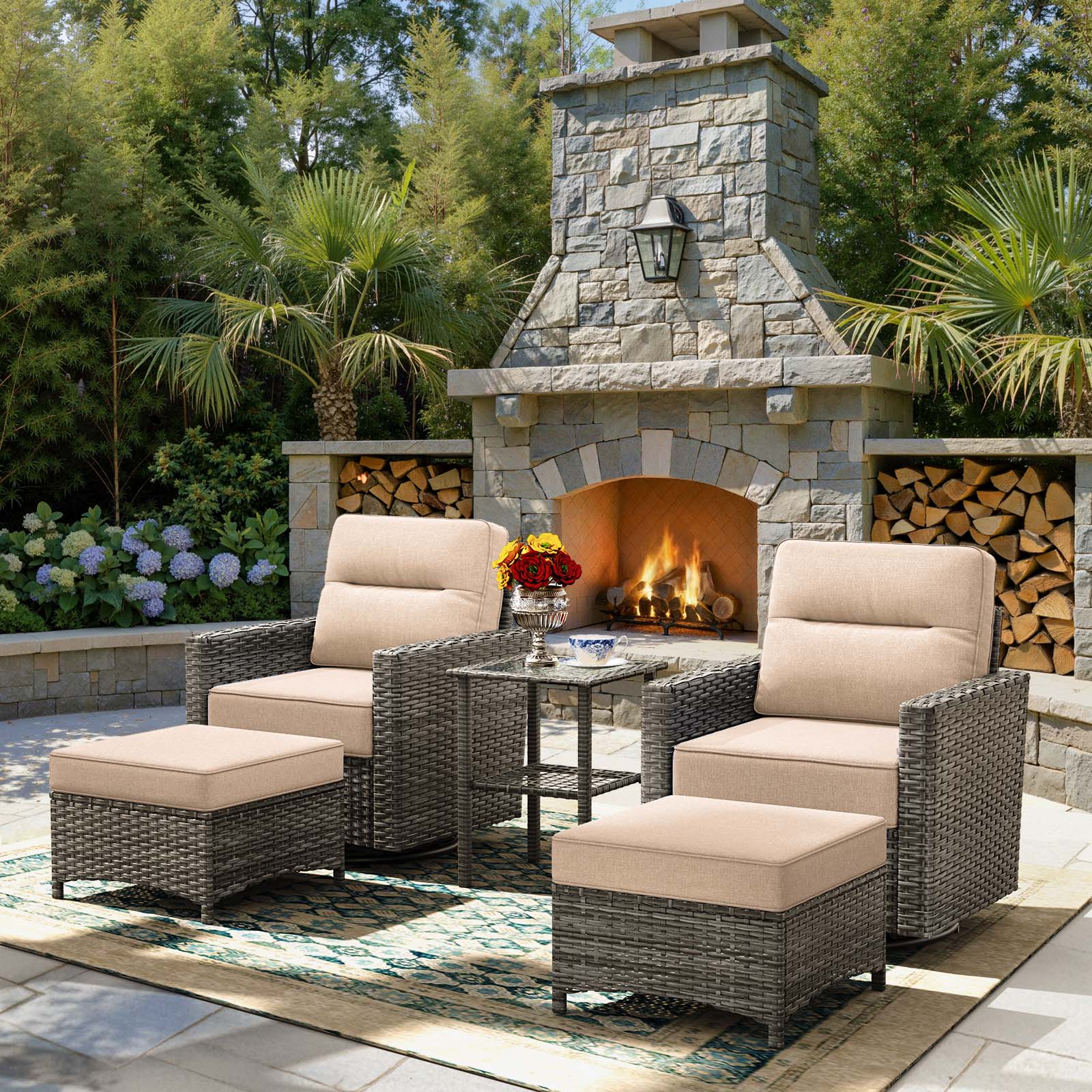 5-Piece Grayline Patio Swivel Glider Chair Set