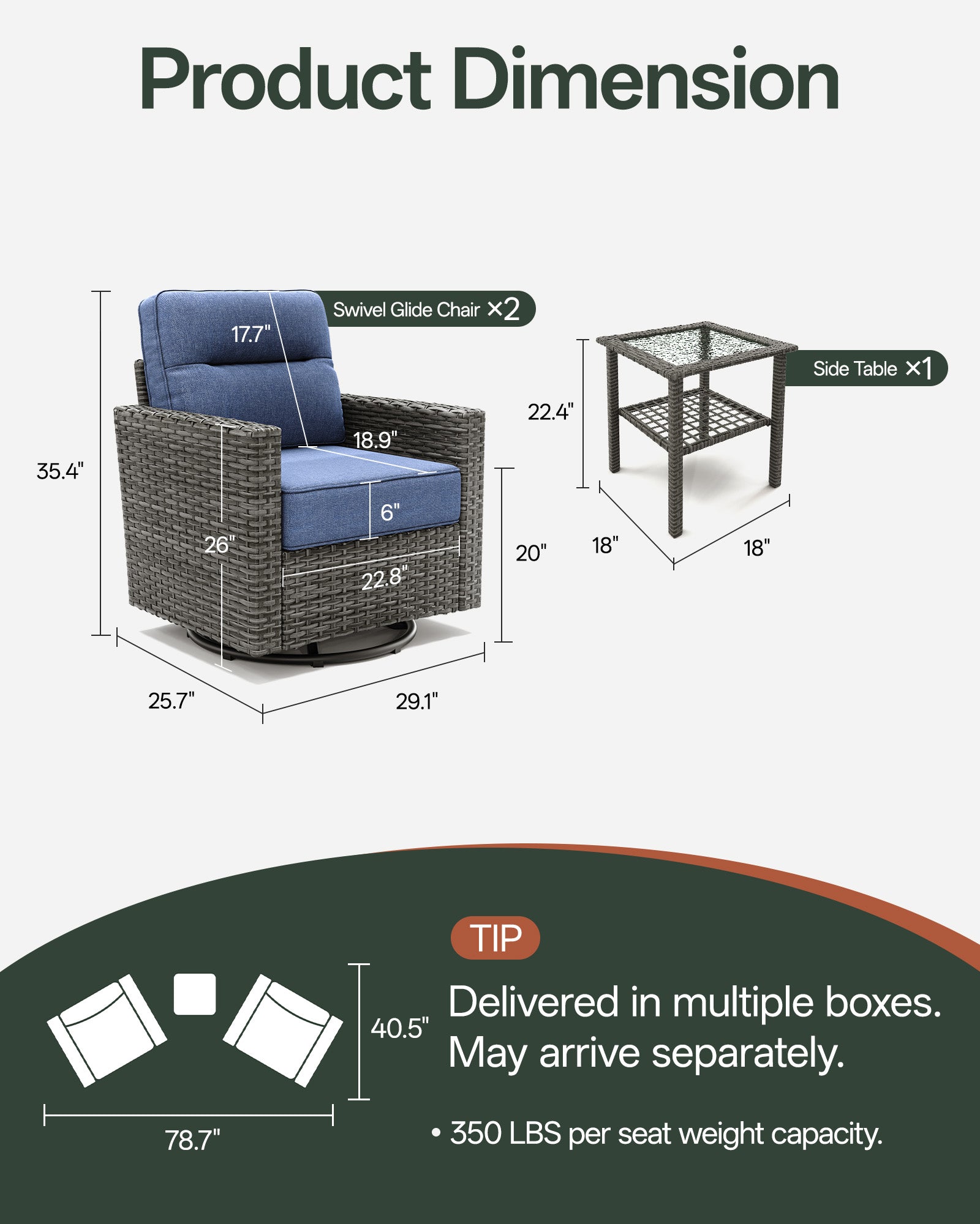 3-Piece Grayline Patio Swivel Glider Chair Set